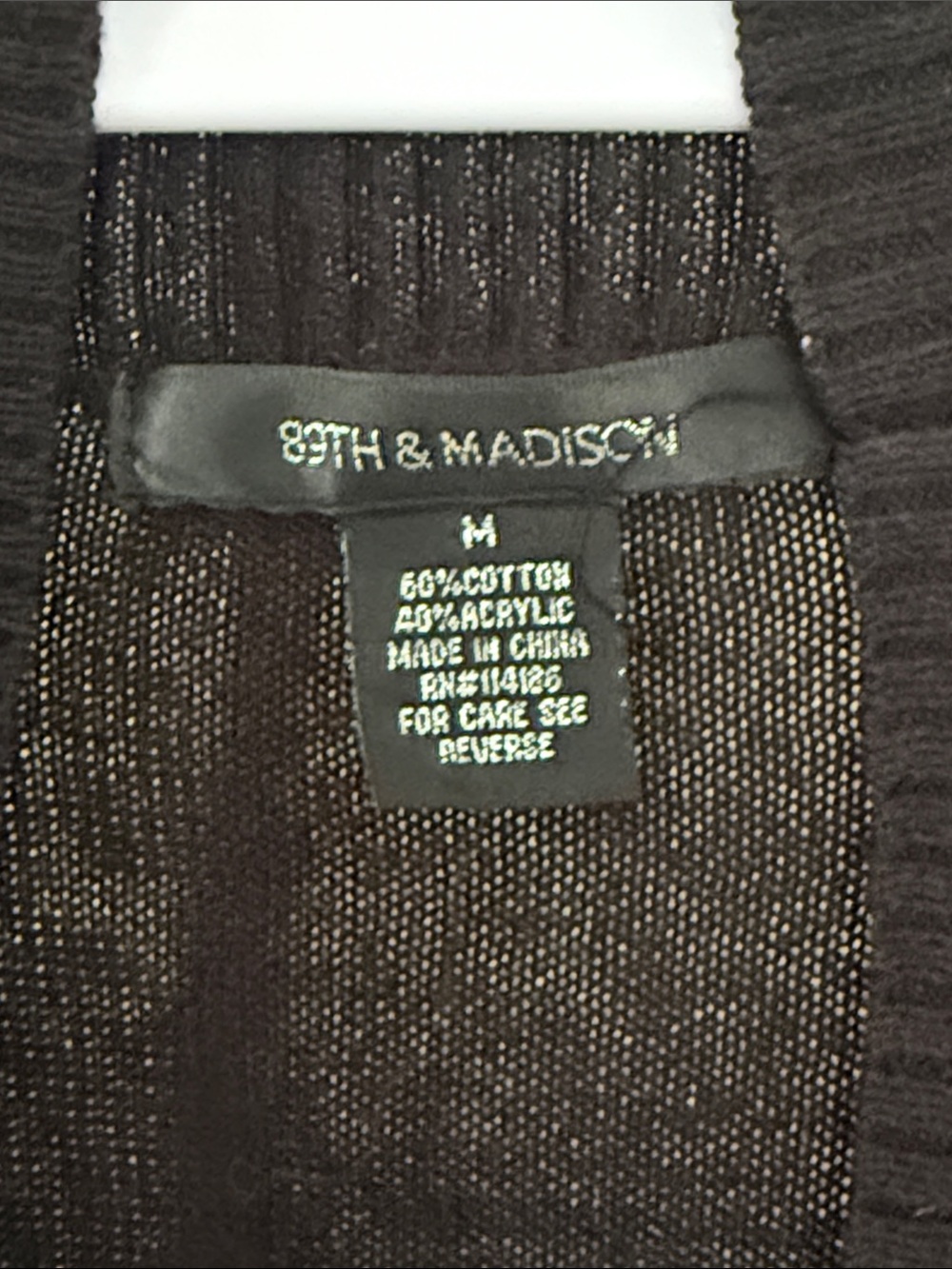 89th & Madison Black Open-Front Ribbed Trim Cardigan - Picture 2 of 2